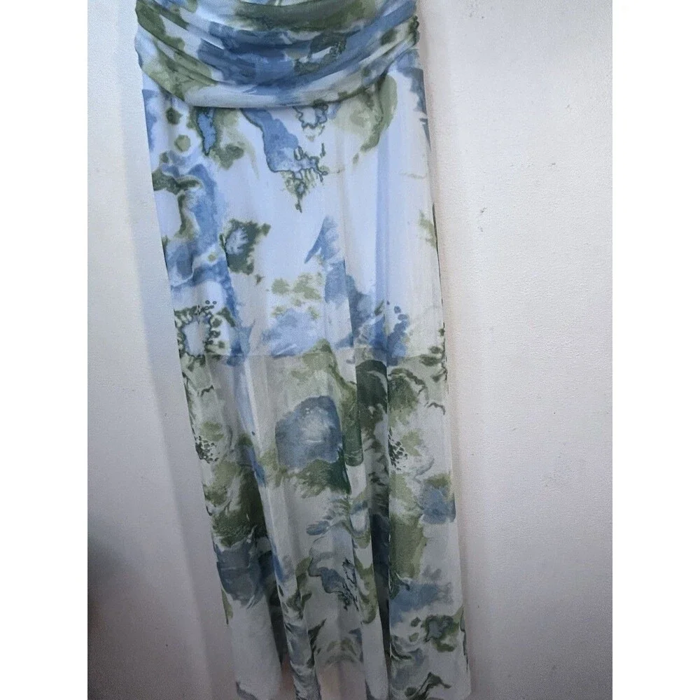 Abercrombie & Fitch Plunge Drop Waist maxi Dress Light Blue And Green Floral XS